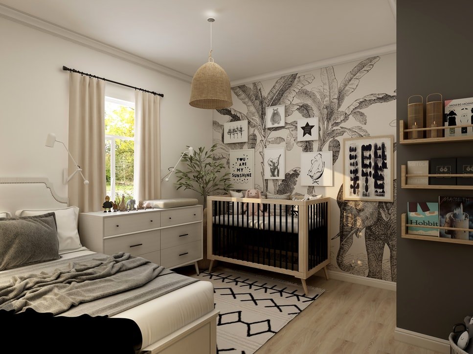 Book storage for kids room also acts as decor with floating shelves.
